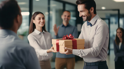 colleagues greeting congratulating for thankgiving concept