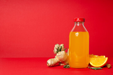 Concept of healthy drink - ginger turmeric liquid