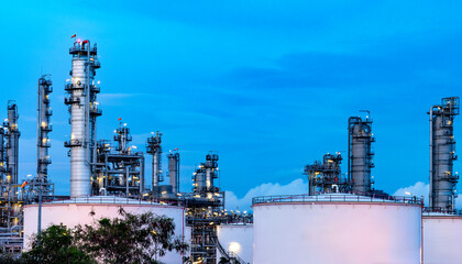 Oil and gas refinery plant firm industry zone at night.Oil and gas Industrial petrochemical fuel...