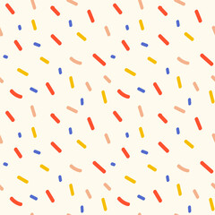 Colorful squiggle birthday party seamless pattern. Cute short lines elements. doodle background illustration of autumn celebration decoration and childish creative abstract scribbles
