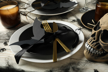 Helloween table setting, a Helloween holiday concept