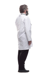 Fototapeta premium male doctor is pointing at the white screen. isolated on a white