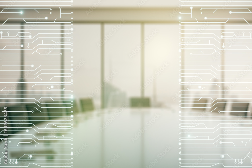 Aufkleber abstract virtual micro circuit sketch on a modern boardroom background, future technology and ai con
