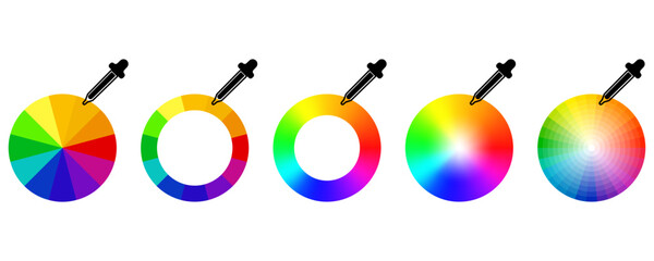 Vector spectrum of colors in the style of a wheel with a pepet. Vector isolated elements. A spectrum of all bright colors. Round palettes. Multicolored circle flat template. Vector illustration of col
