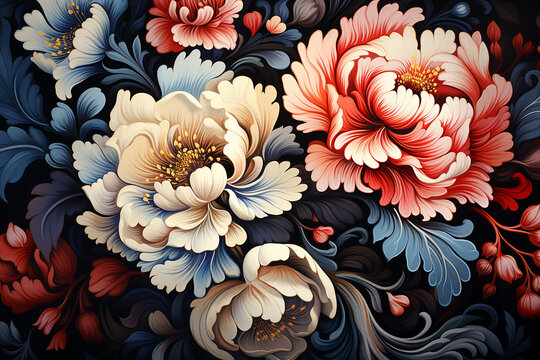 Generative AI - Flower blossom illustration in Russian folk style