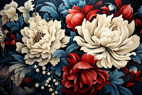 Generative AI - Flower blossom illustration in Russian folk style
