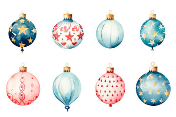 Colorful balloons, Christmas and New Year's theme in watercolor style isolate on white