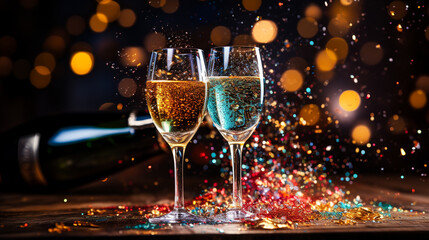 Celebration toast with champagne.New Year's cards. AI generative. - obrazy, fototapety, plakaty