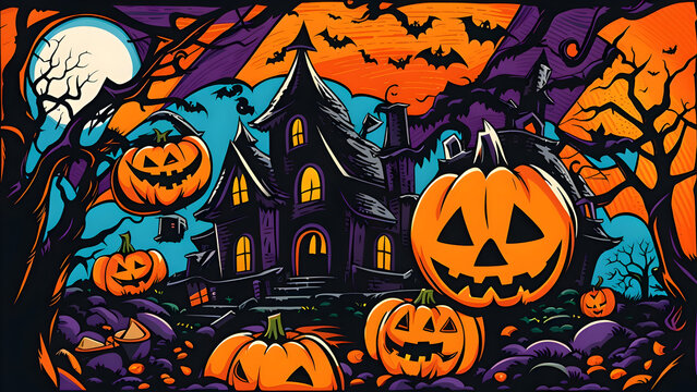 Halloween illustration background in pop art style.