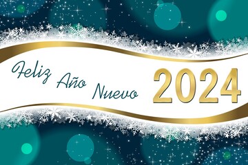 Greeting card with Spanish text Happy New Year 2024