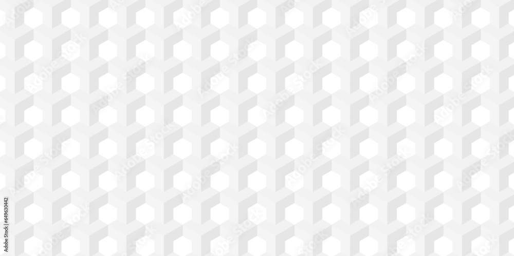 Poster seamless geometric hexagon cube pattern background. abstract cubes geometric white and gray color he