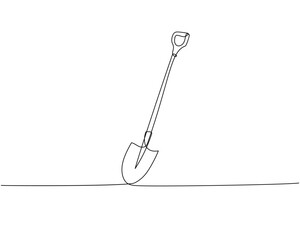 Shovel, dig, construction, cleaning one line art. Continuous line drawing of repair, professional, hand, people, concept, support, maintenance.