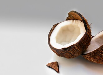 coconut Split frame with copy space for text on white. AI Generated.