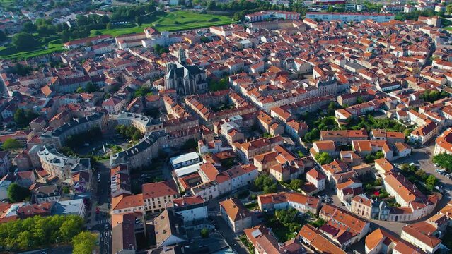 Aerial view around the old town of the city Toul on a sunny day in summer.