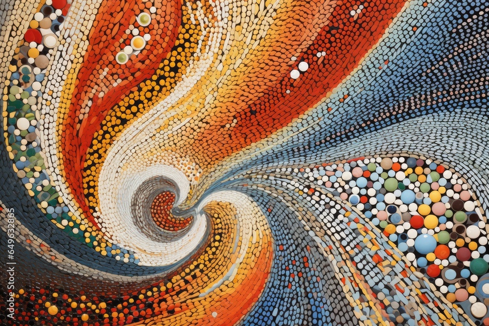 Poster abstract background with multicolored circles and lines in a spiral, an abstract form captured in a 