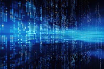 Abstract technology background with binary code. Data concept. 3D Rendering, An abstract digital server background with binary code and AI algorithms running in the background, AI Generated