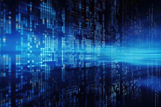 Abstract technology background with binary code. Data concept. 3D Rendering, An abstract digital server background with binary code and AI algorithms running in the background, AI Generated