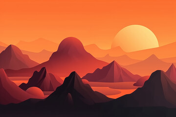 Flat style abstract minimalistic aesthetic mountains landscape background. Sunset color shades.