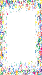 Scattered numbers. Colorful childish digits flying chaotic. Back to school mathematics banner on white background. Falling numbers vector illustration.