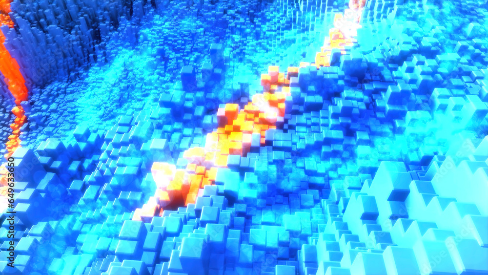 Poster blue and turquoise moving forward background. motion. bright light small square stripes creating spa