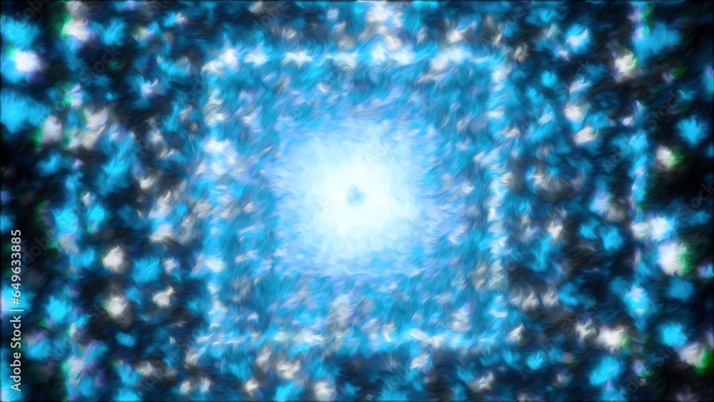 Poster blue square frames creating a tunnel. motion. a dark corridor with a bright sheen made in computer g