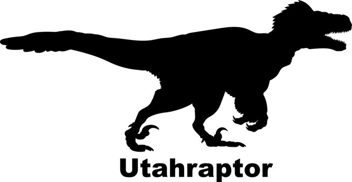 Utahraptor Jumping Black Silhouette Dinosaur - Utahraptor - Posters and Art  Prints