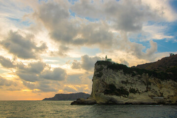 Cape Miseno and its lighthouse in Pozzuoli gulf - obrazy, fototapety, plakaty