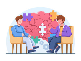 A vector illustration of a person's conversation with a psychologist, promoting mental health awareness, seeking help, and reducing stigma around anxiety and depression.
Perfect for web, infographic.