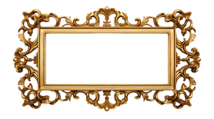 Golden baroque Decorative luxury Photo Frame isolated on transparent background. PNG file, cut out