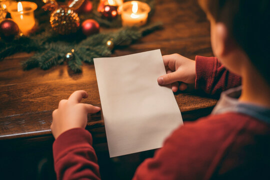  "Dear Santa Claus" : Child's Letter to Santa Claus Overflowing with Gift Wishes and Heartfelt Desires. Blank Space for Your Personal Touch. Customizable Mockup with Copy Space
