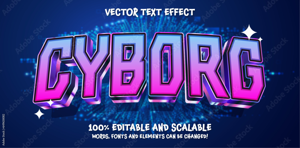 Poster cyborg 3d editable vector text effect. modern concept text effect, with combination blue techno colo