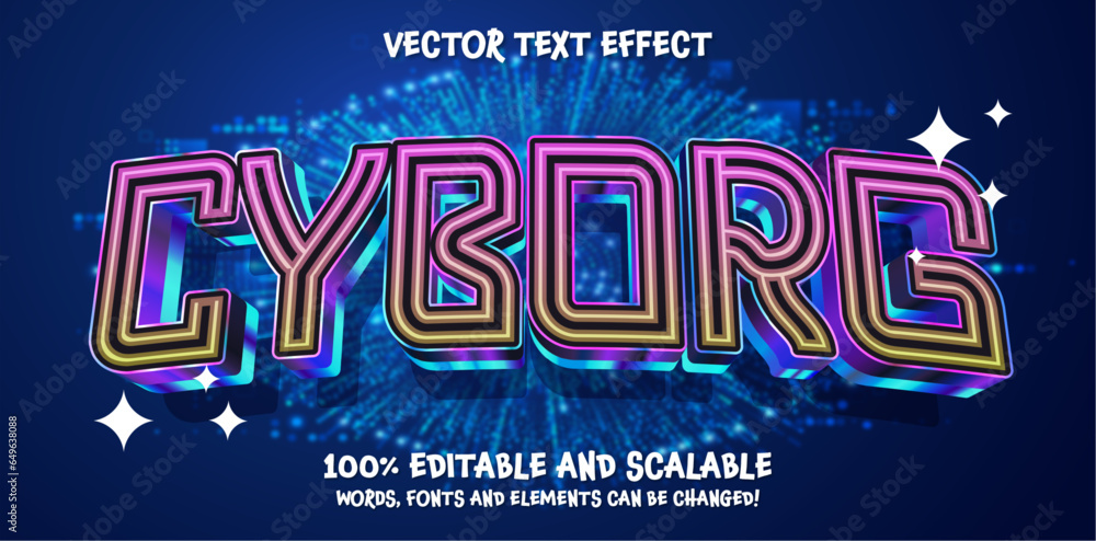 Poster cyborg 3d editable vector text effect. modern concept text effect, with combination blue techno colo