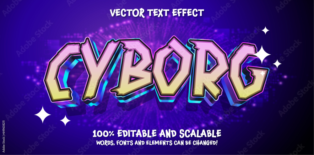 Poster cyborg 3d editable vector text effect. modern concept text effect, with combination blue techno colo