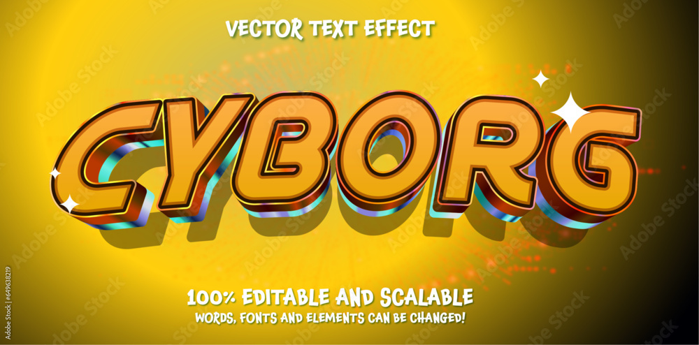 Poster cyborg 3d editable vector text effect. modern concept text effect, with combination blue techno colo