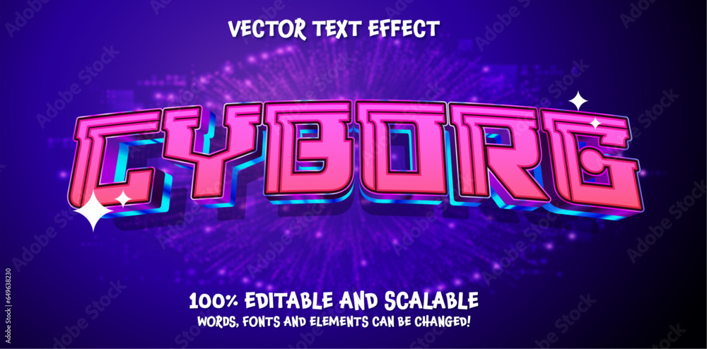 Poster cyborg 3d editable vector text effect. modern concept text effect, with combination blue techno colo
