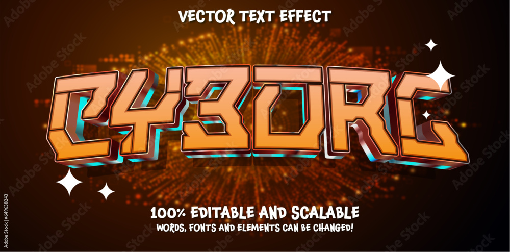 Poster cyborg 3d editable vector text effect. modern concept text effect, with combination blue techno colo