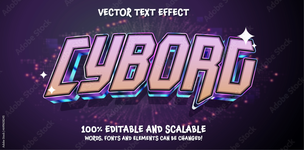 Poster cyborg 3d editable vector text effect. modern concept text effect, with combination blue techno colo