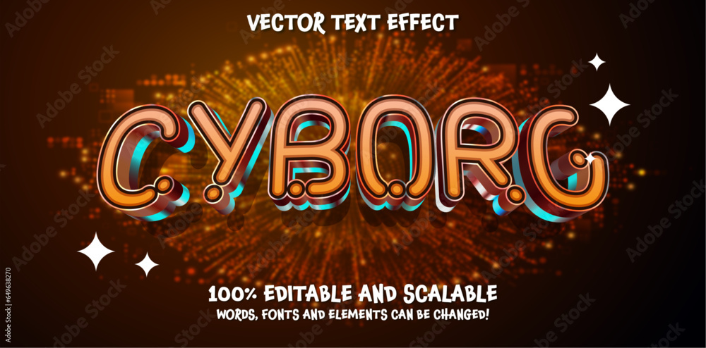 Poster cyborg 3d editable vector text effect. modern concept text effect, with combination blue techno colo