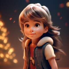 Fototapeta premium Celebration Christmas, Kid Boy Girl Long Hair, Xmas cute animation