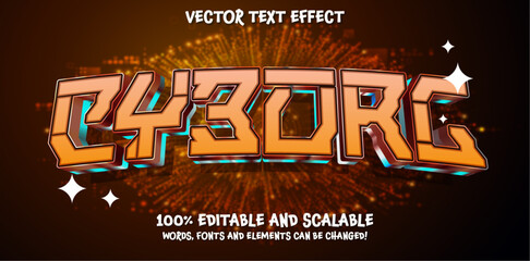 Cyborg 3d editable vector text effect. Modern concept text effect, with combination blue techno colors.
