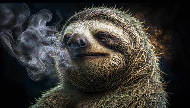 a sloth smokes a cigarette. Generative AI