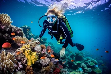 Gordijnen Exploring Tropical Ocean Coral Reefs: Scuba Diving Adventures in Caribbean, Fiji, and Maldives. Underwater Wonders © Mr. Bolota