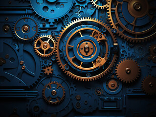 Cogs and gear wheel mechanisms. Hi-tech digital technology and engineering. Abstract technical background