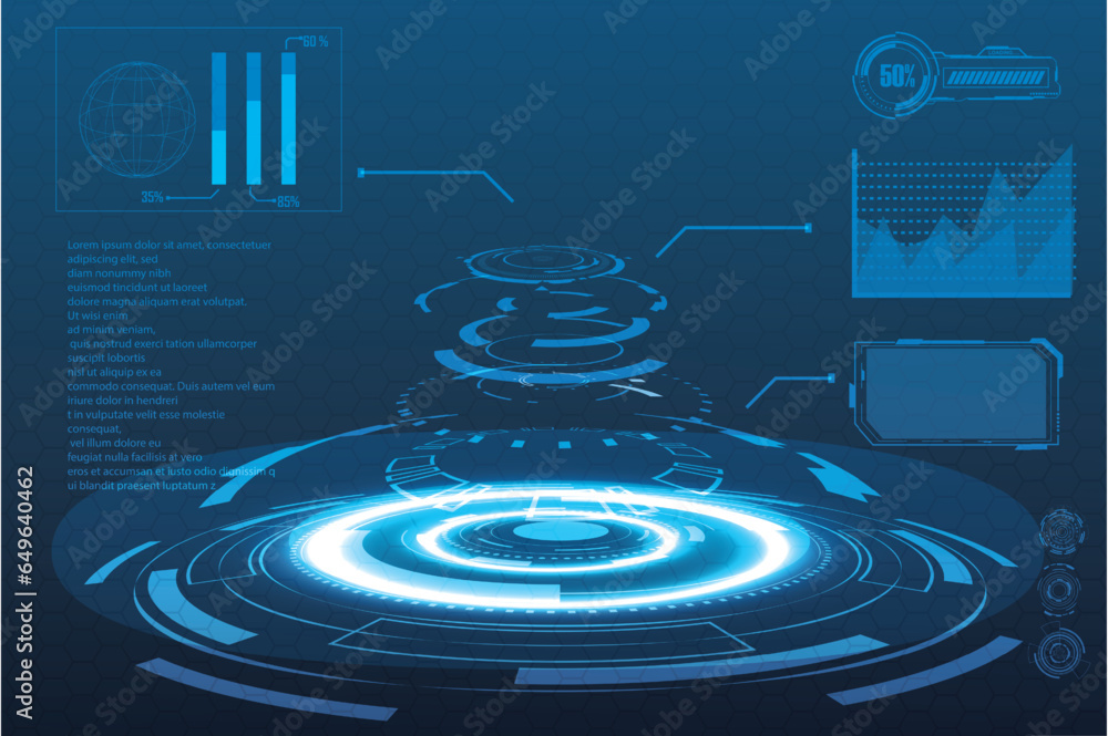 Fototapete digital interface hud elements set pack. user interface, frame screens. callouts titles, fui circle 