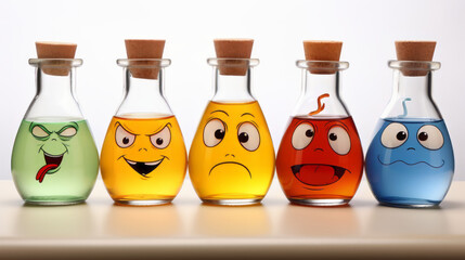 Bottles with monsters with different emotions. Mental capacity expansion 