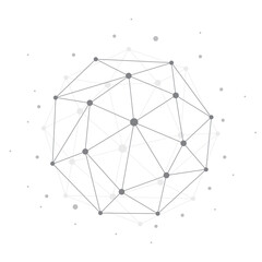 Black and White Modern Minimal Style Polygonal Networks Structure, Digital Communications Concept Design, Network Connections, Transparent Geometric Wireframe - Creative Isolated Vector Illustration