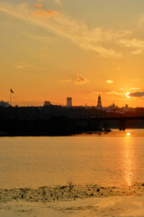 Cityscape in Kyiv at sunset. - 649640813