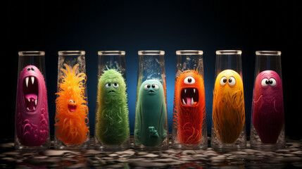 Bottles with monsters with different emotions. Cognition and perception improvement 