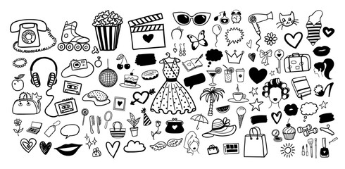 Vector illustration set of beauty and fashion isolated doodles and sketches