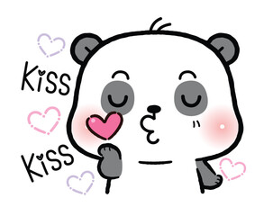 Cute Little Panda Sending Kiss, flat cartoon style.